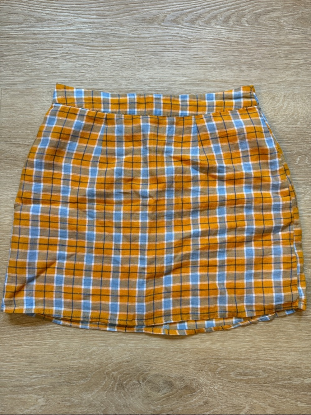 Forever 21 Orange and Blue Linen Fitted Plaid Skirt Women’s Size Small